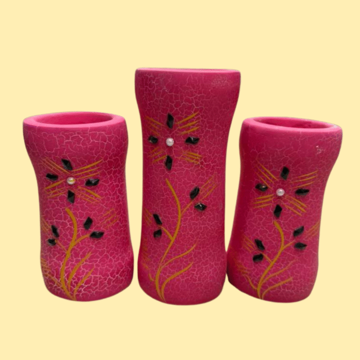 Handcrafted Pink Decorative Flower Vases Set with Crystal Accents